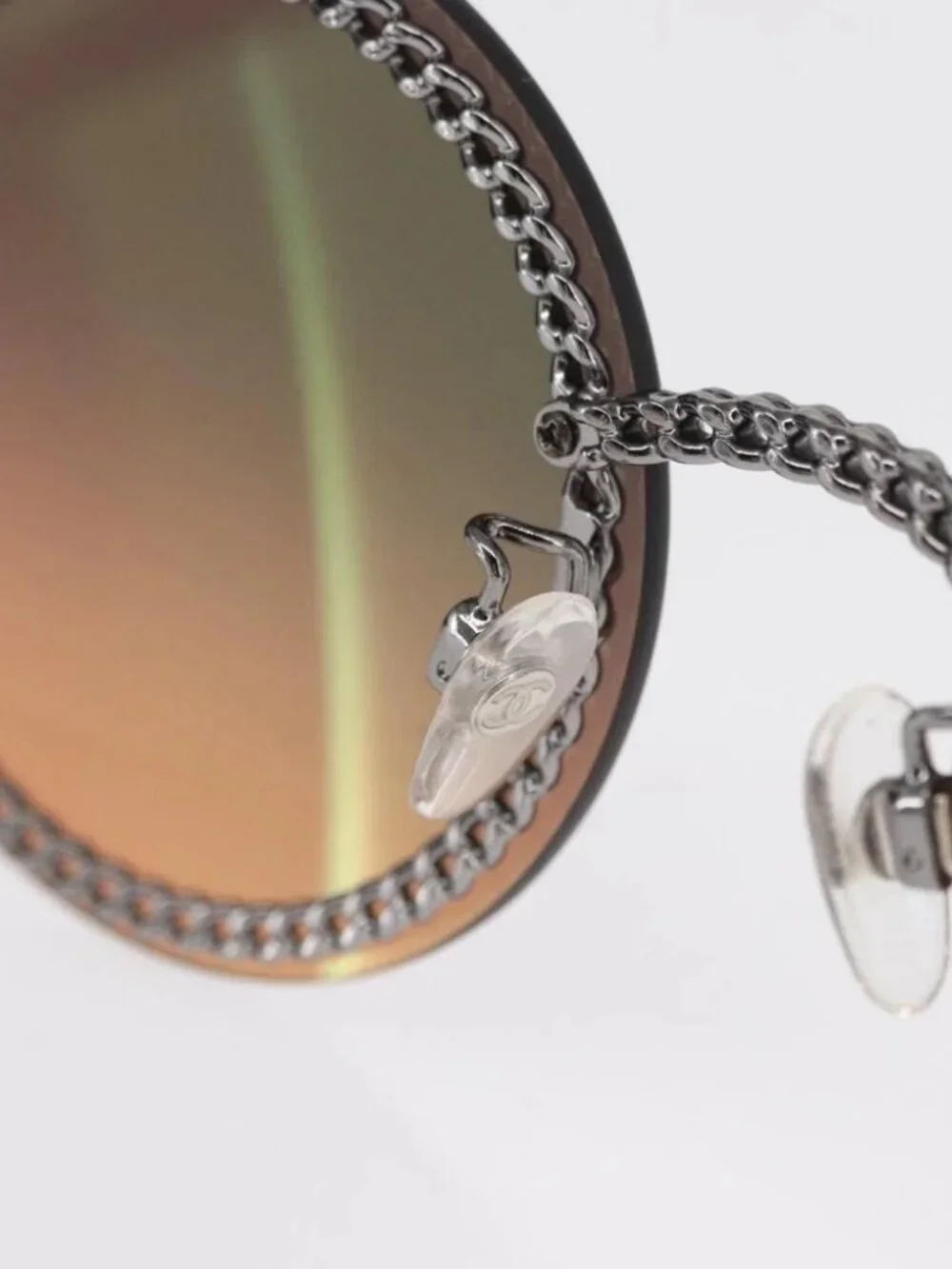 CHANEL Chain Sunglasses metal Brown CC Auth 165927SM